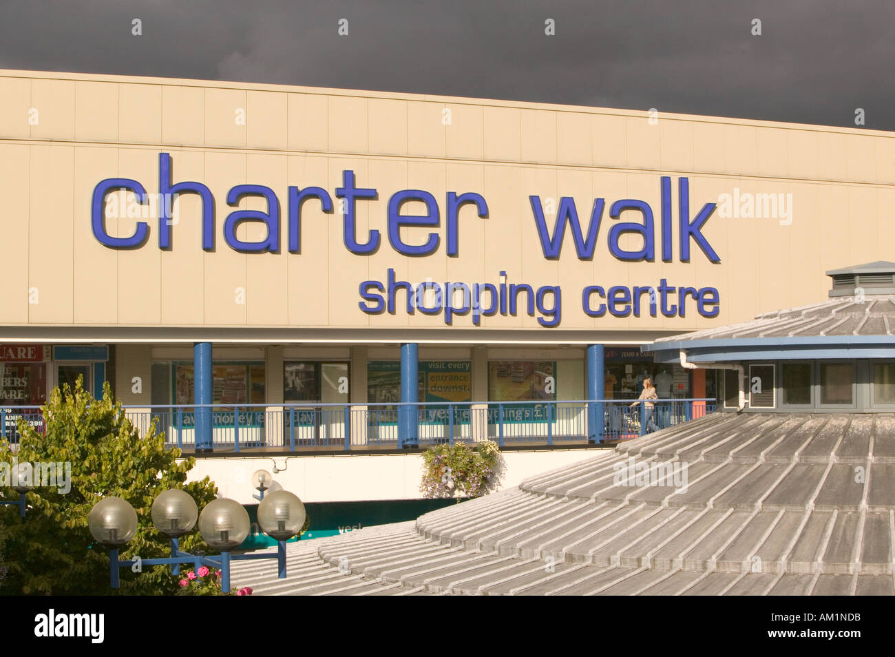 storm clouds behind Burnley shopping centre Lancashire Stock Photo Alamy