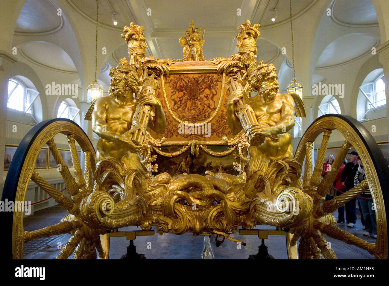 The Coronation Gold State coach in the Royal Mews London which was built for king George III in 1762 Stock Photo