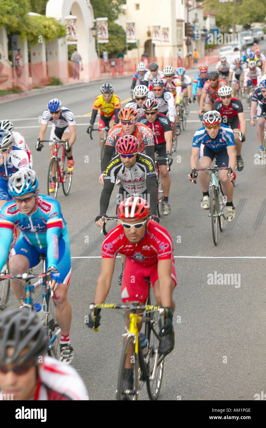 Amateur Men Bicyclists competing in the Garrett Lemire Memorial Grand Prix National Racing Circuit NRC on April 10 2005 in Ojai Stock Photo