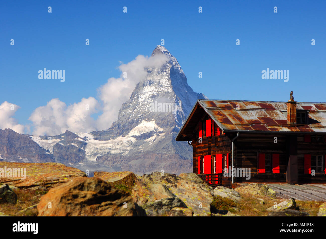 At the mountain refuge Berghaus Flue, peak Mont Cervin, Matterhorn, Zermatt,  Valais, Switzerland Stock Photo - Alamy