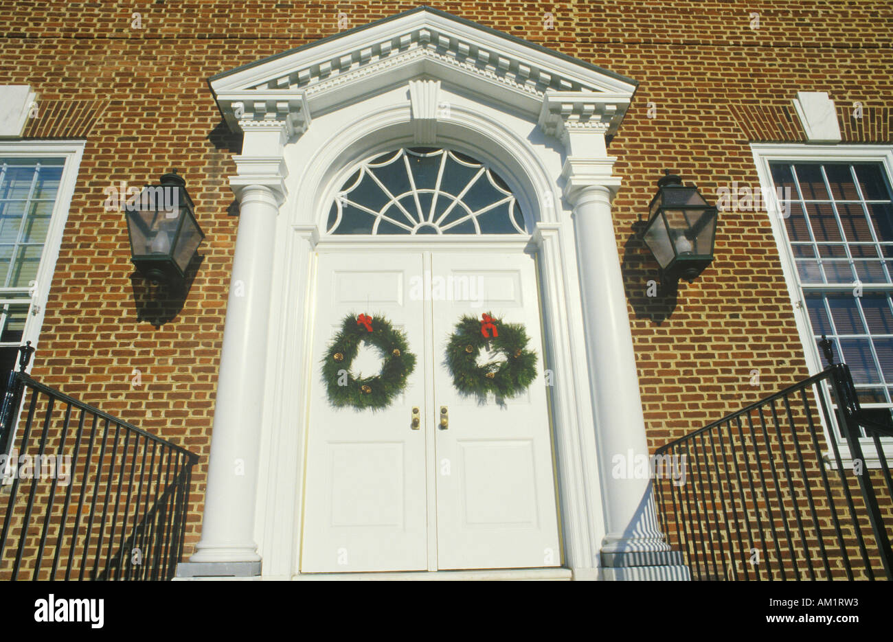 Christmas Wreaths Hung on Door of House Dover Delaware Stock Photo