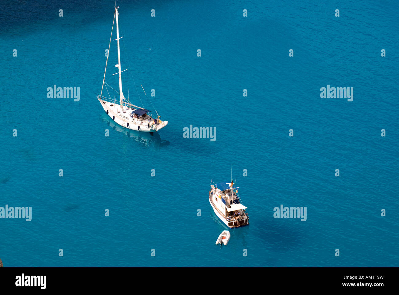 Sailboats in a bay, Mallorca, Balearic Islands, Spain Stock Photo
