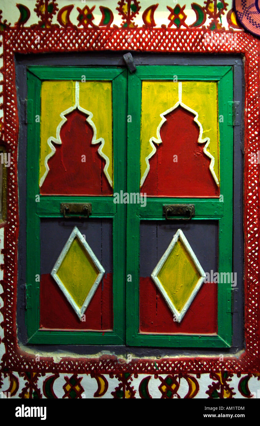 Traditional blinds in the old town of Ghadames Libya Stock Photo