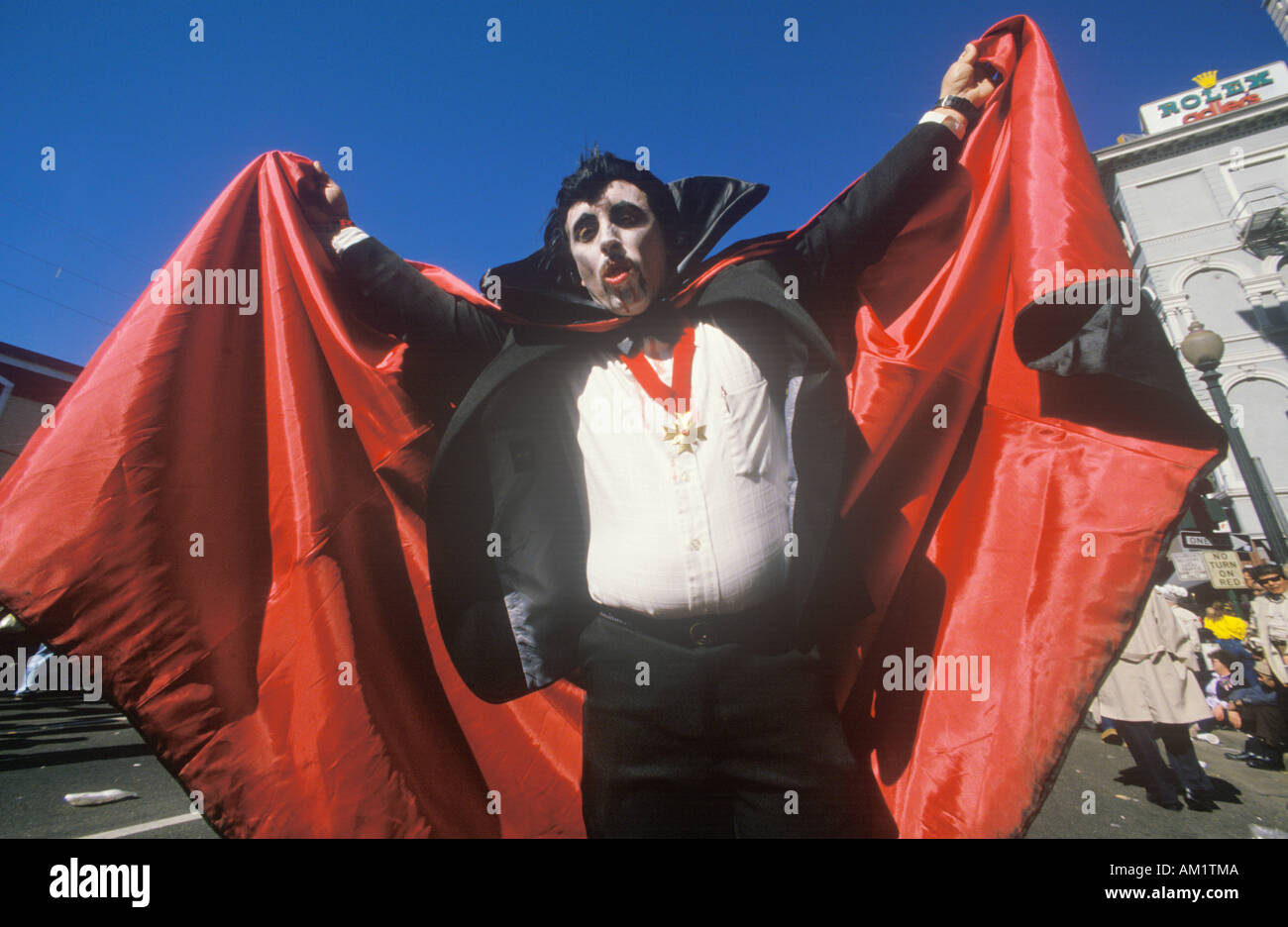 Man Dressed in Mardi Gras Dracula Costume New Orleans Louisiana Stock Photo