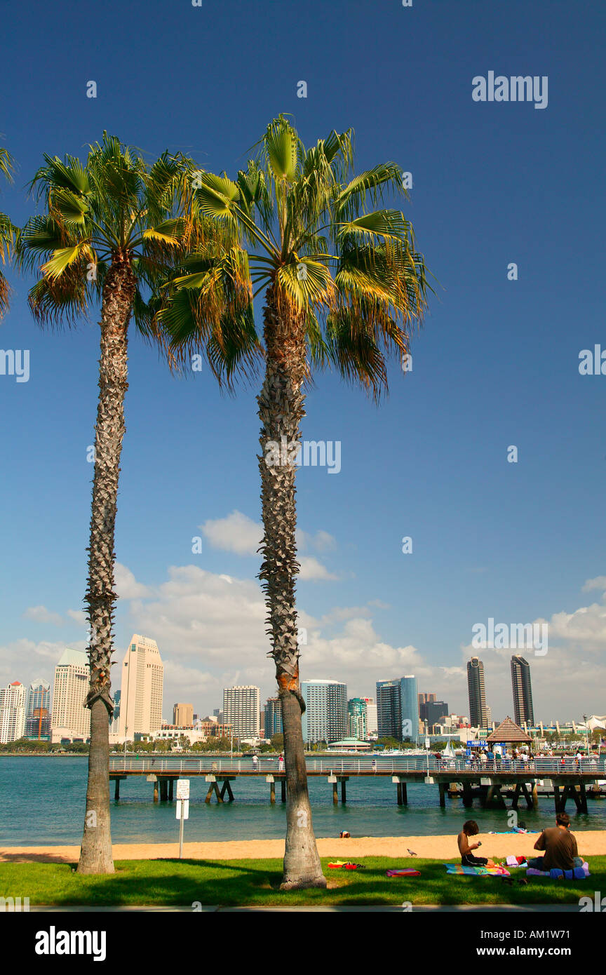 The ferry landing and the downtown San Diego skyline as viewed from Coronado San Diego California Stock Photo