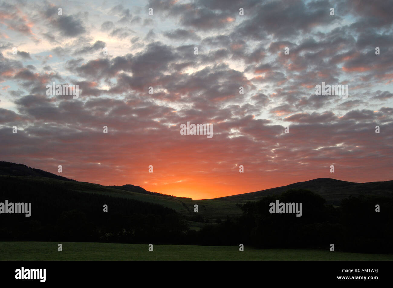Dawn sky over the Fleet Valley, Dumfries and Galloway, Scotland Stock Photo