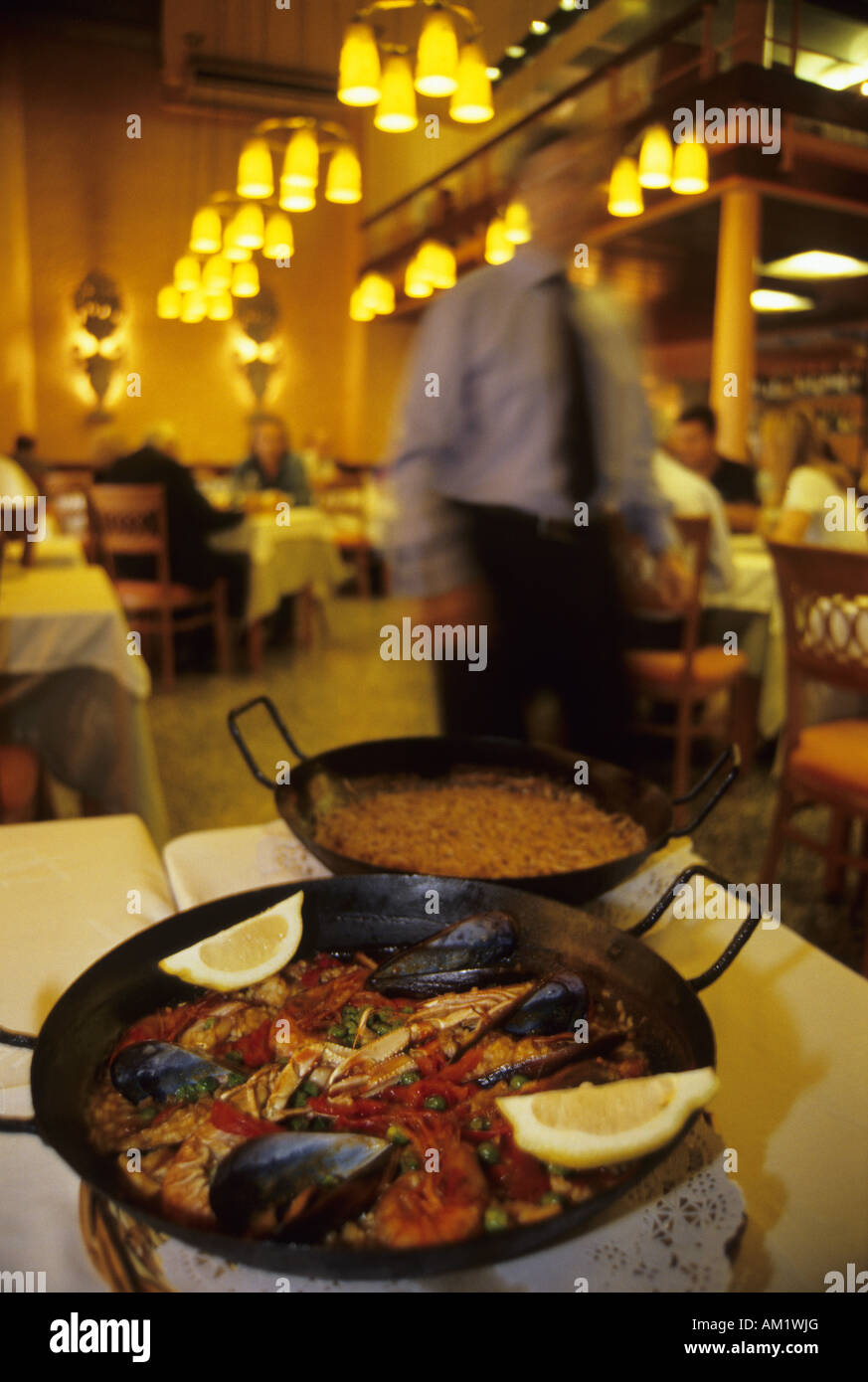 Paella rice in La Puda restaurant TARRAGONA Catalonia Spain Stock Photo