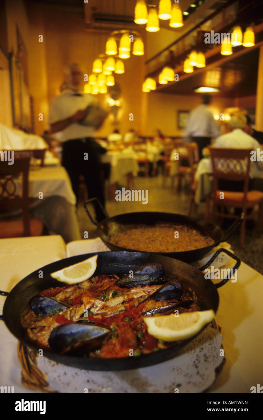 Paella rice in La Puda restaurant TARRAGONA Catalonia Spain Stock Photo