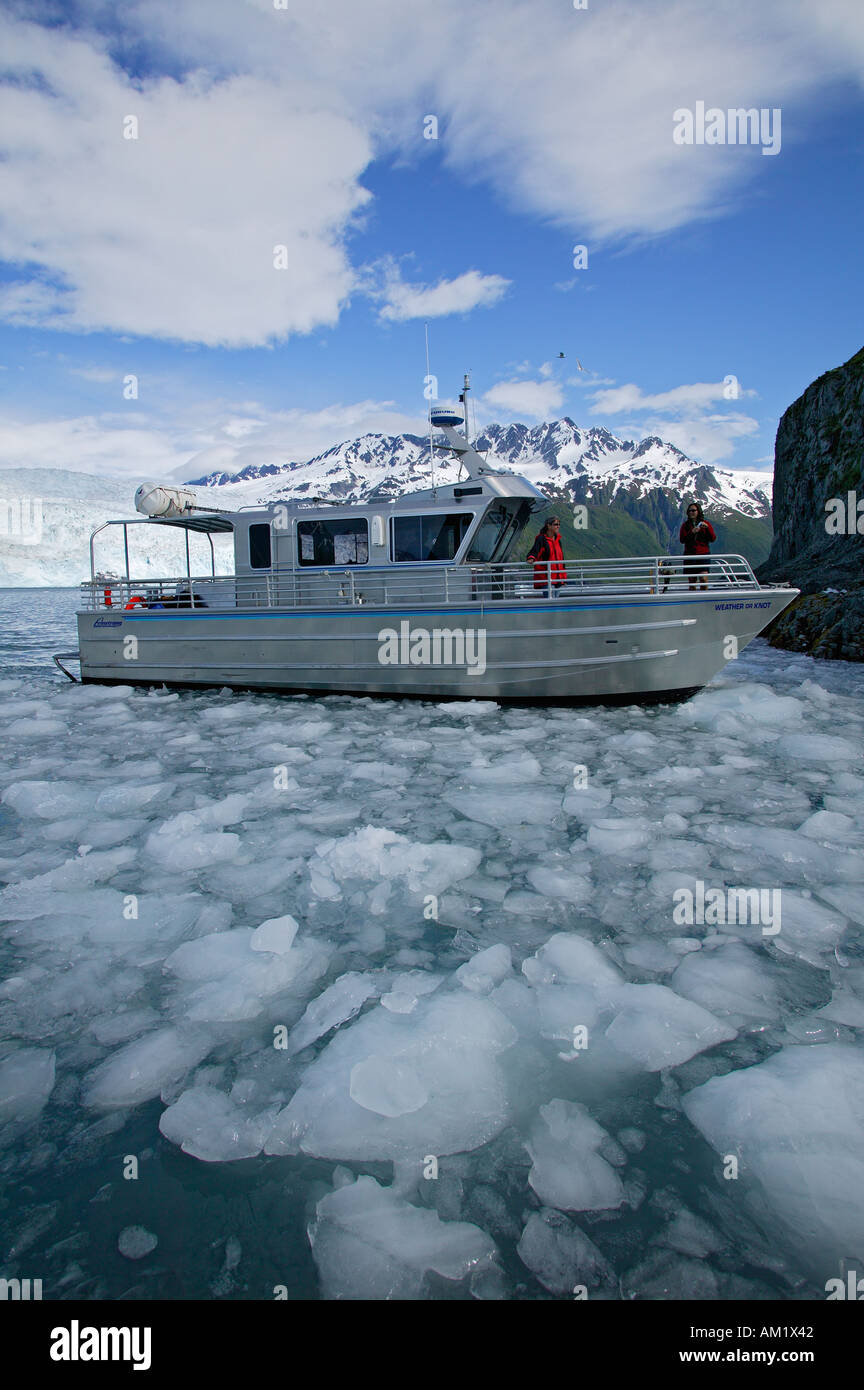 Weather Permitting charter boat Weather or Knot in front of Aialik Glacier  Aialik Bay Kenai Fjords National Park Alaska Stock Photo - Alamy