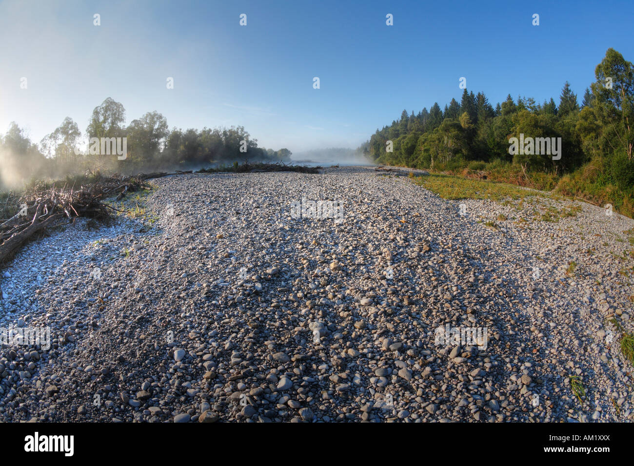 Gravel bank, Isar river, Upper Bavaria, Germany Stock Photo