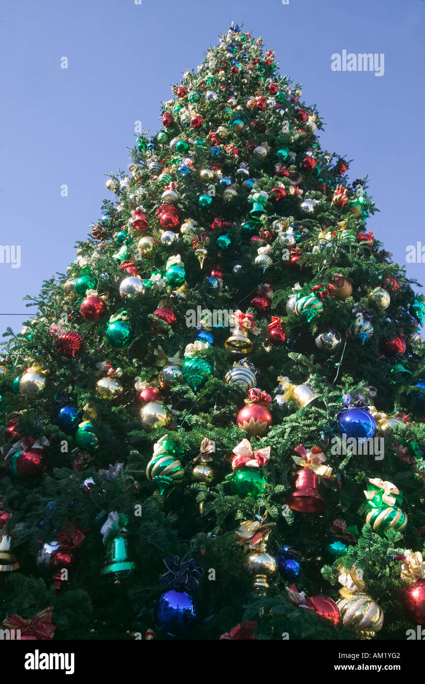 Christmas tree with many decorations Stock Photo