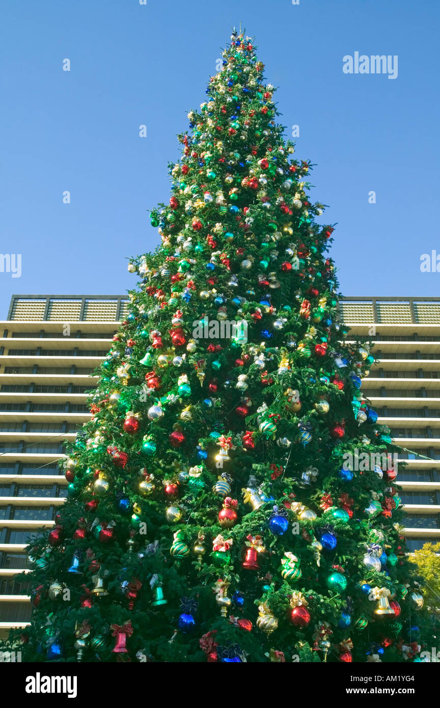 Christmas tree with many decorations Stock Photo