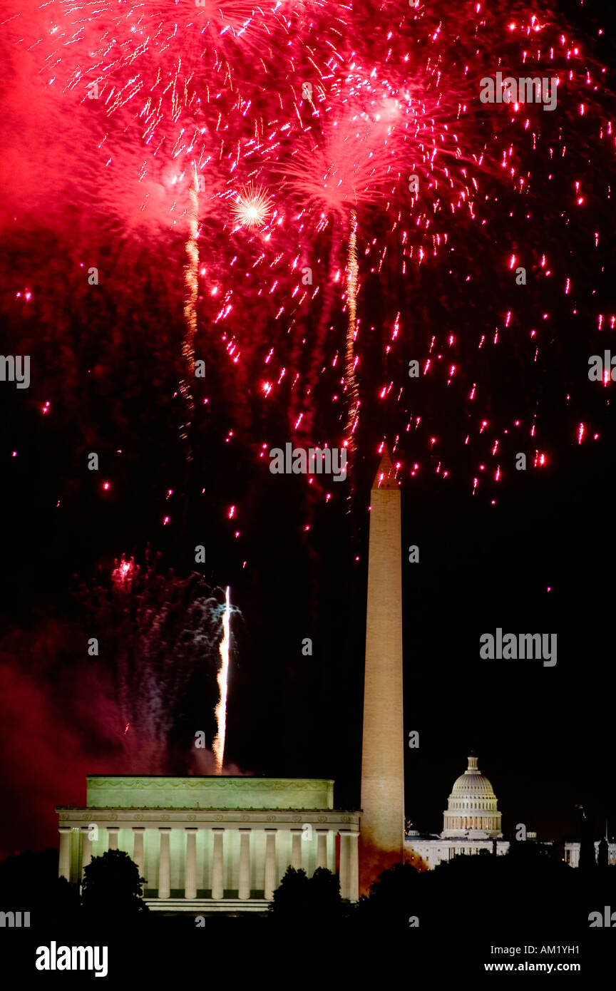 Fireworks Exploding Fourth Fourth of July celebration with fireworks exploding over the Lincoln ...