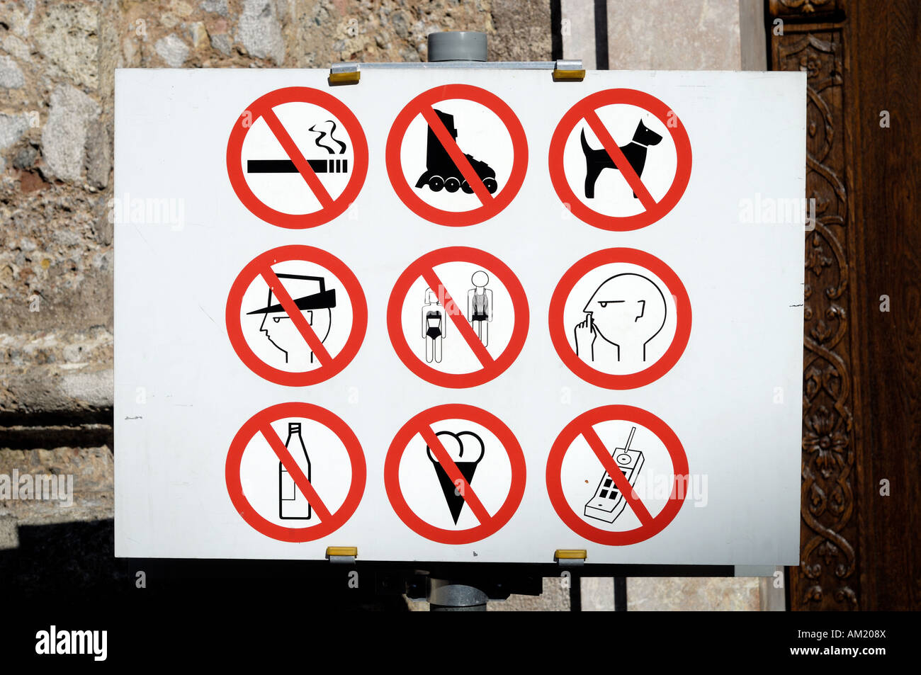 Prohibition sign in front of the Dom zu St. Jakob, Innsbruck, Tyrol, Austria Stock Photo