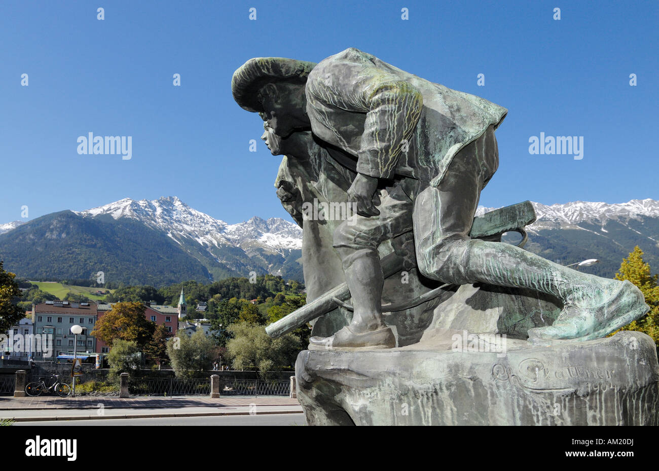 Memorial "anno 9" from Christian Platter 1904, old part of town, Innsbruck, Tyrol, Austria Stock Photo