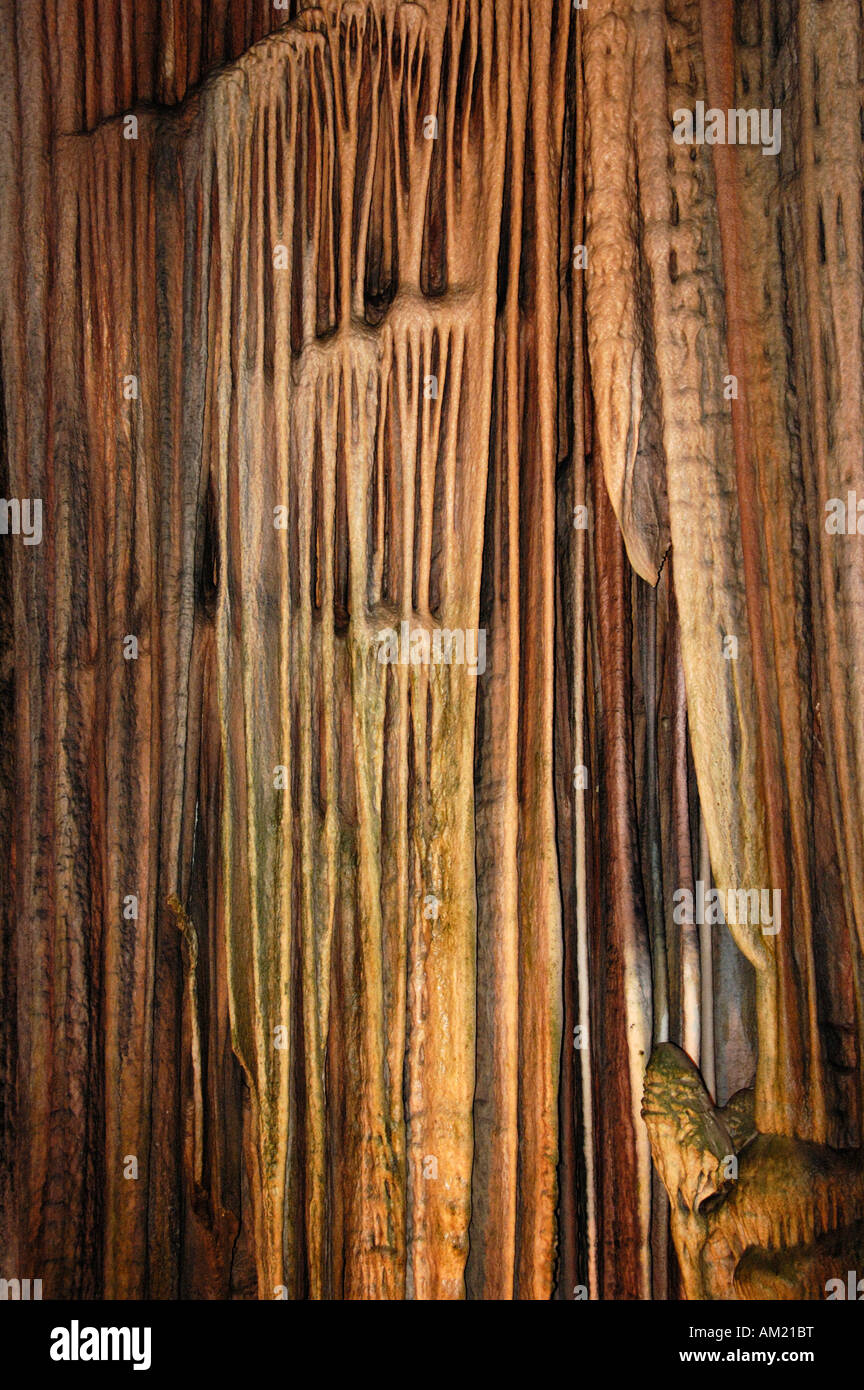 Dripstones in Dim Cave, Turkey Stock Photo