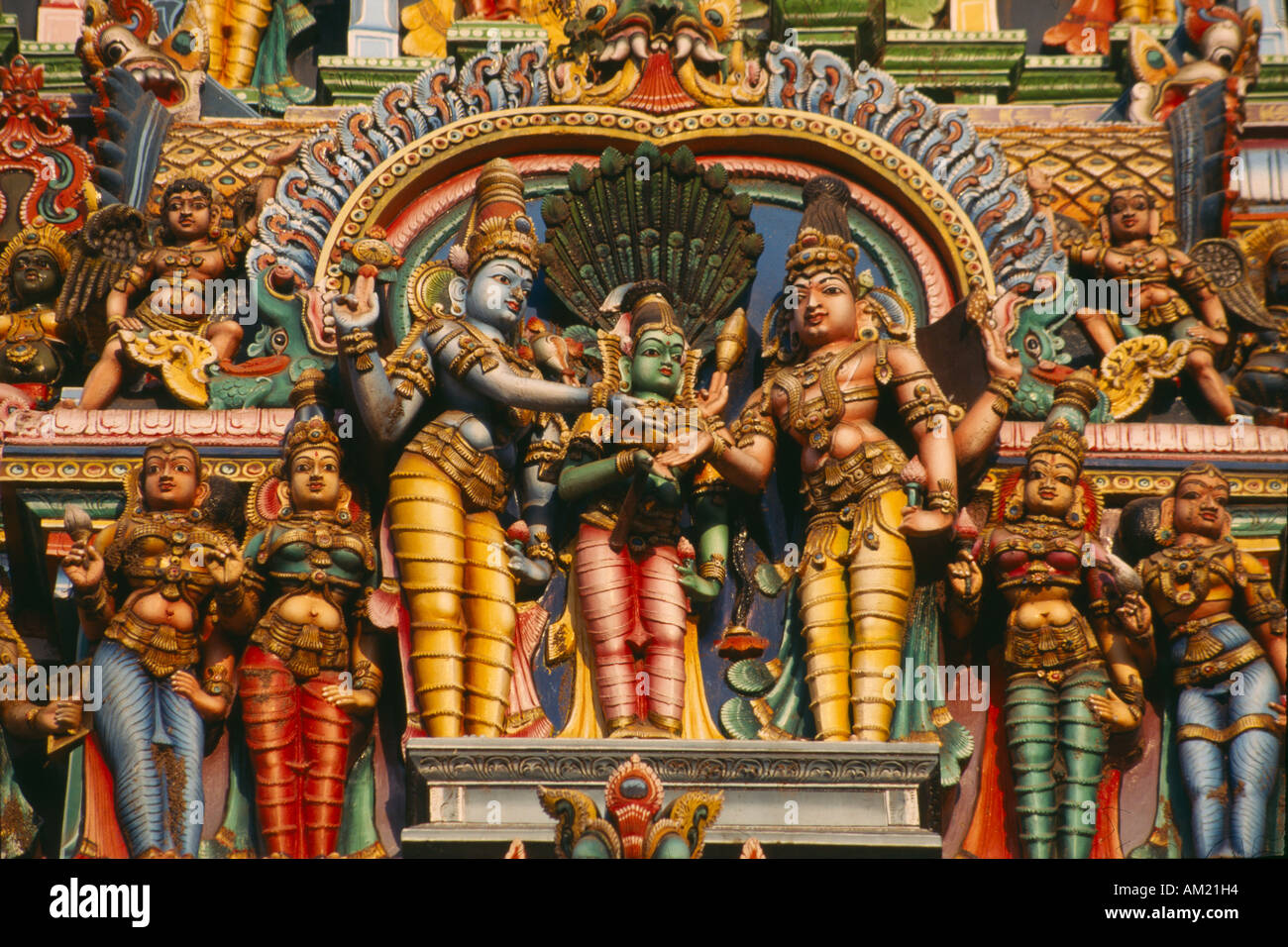 INDIA South Asia Tamil Nadu Madurai Religion Hinduism Sri Meenakshi Temple multi coloured religious carvings of Hindu gods Stock Photo