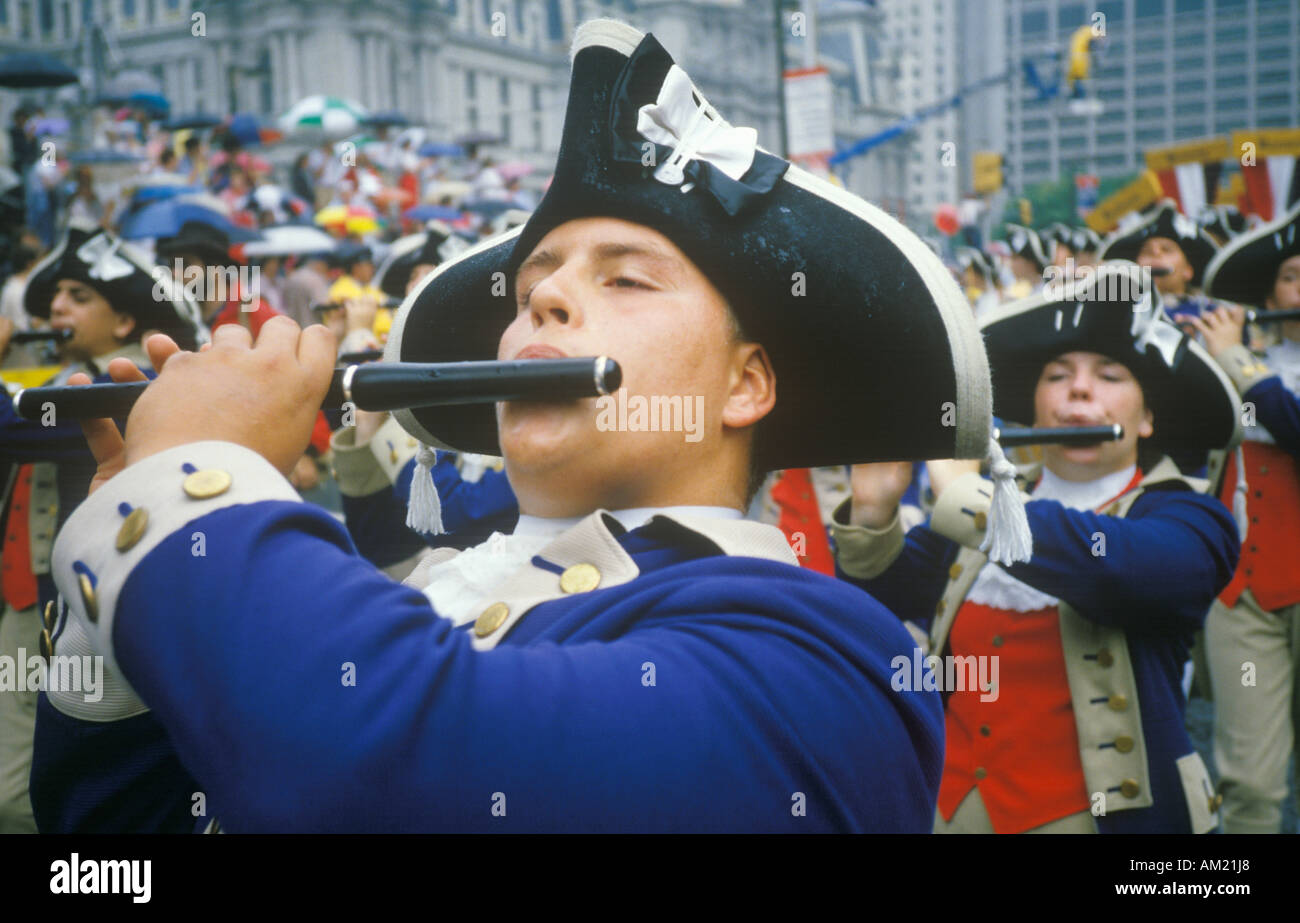 Pipers Marching in American Bicentennial Parade Philadelphia Pennsylvania Stock Photo