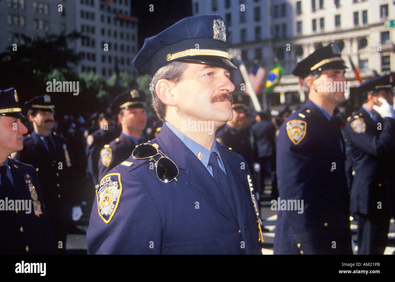 Policemen Marching in Columbus Day Parade New York City New York Stock Photo