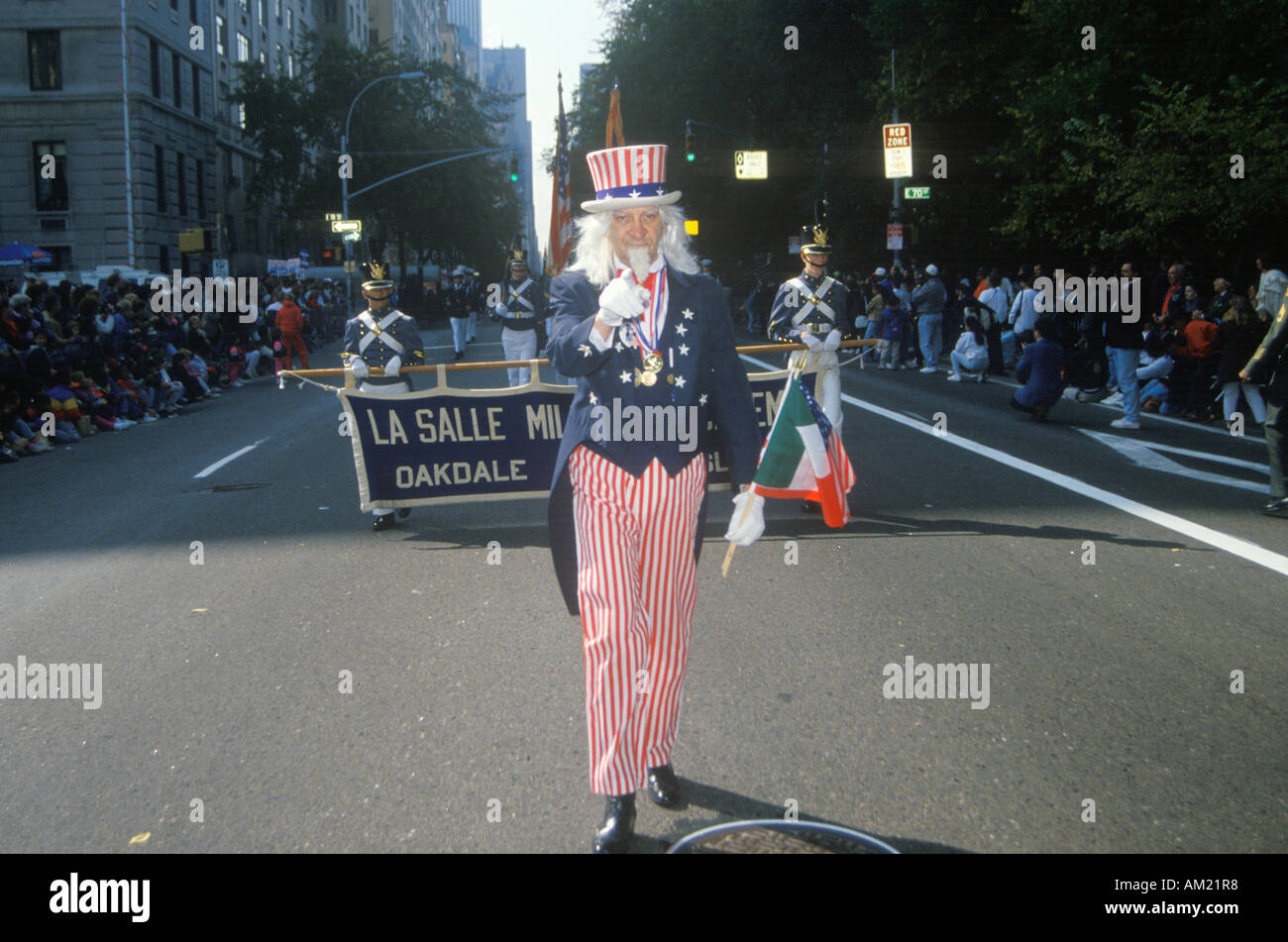 Uncle Sam Marching in Columbus Day Parade New York City New York Stock Photo