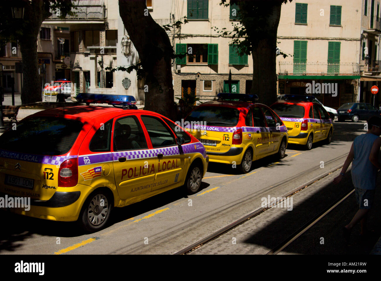 Colorful police cars on the streets of Soller Mallorca Spain Stock Photo