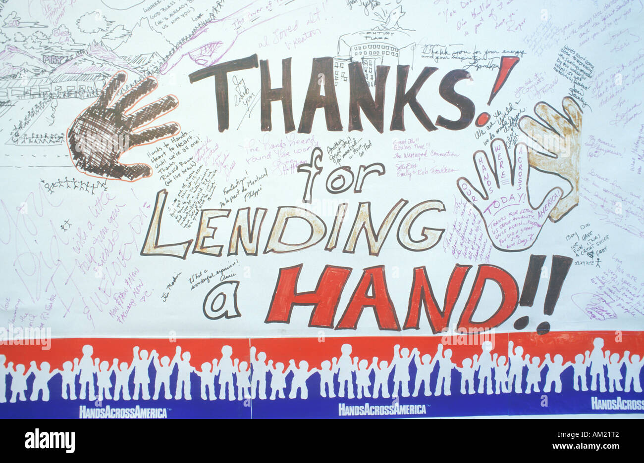 Hands across america hi res stock - Hands Across America Sign Los Angeles California AM21T2