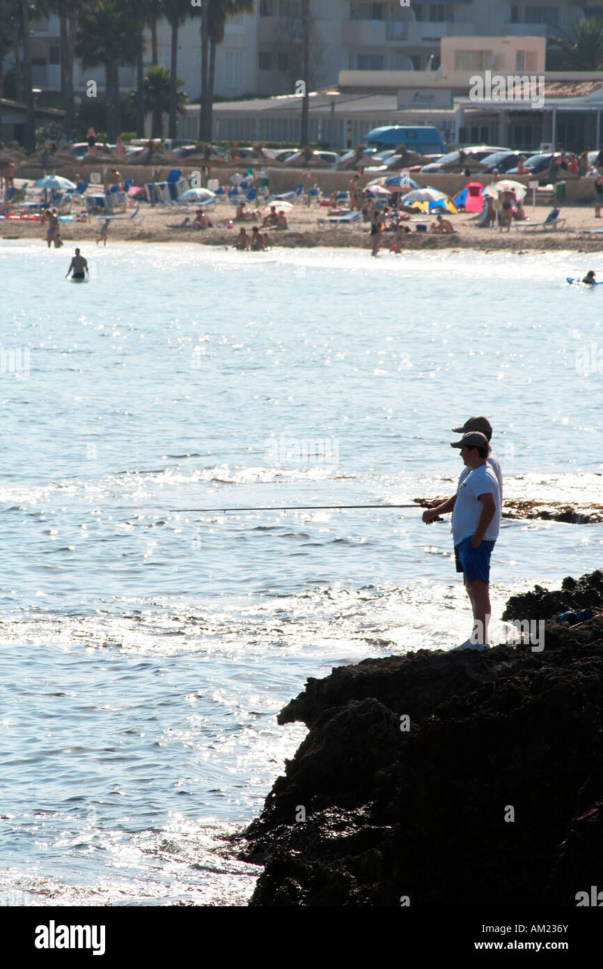 Fisher, beach, Sa Coma, Majorca, Balearic Islands, Spain Stock Photo