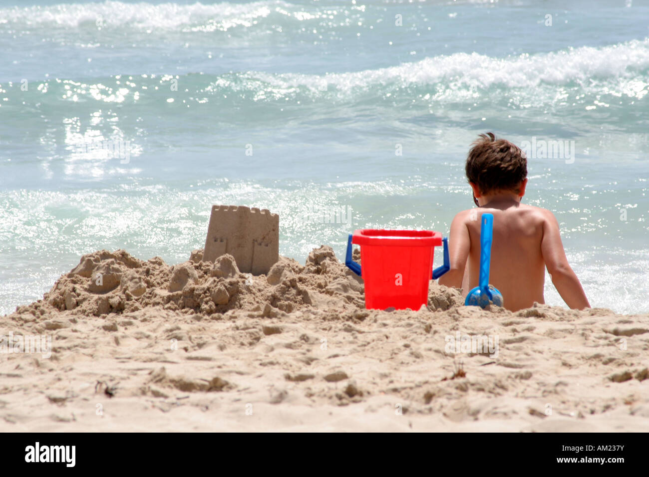 Child at the beach, Majorca, Balearic Islands, Spain Stock Photo