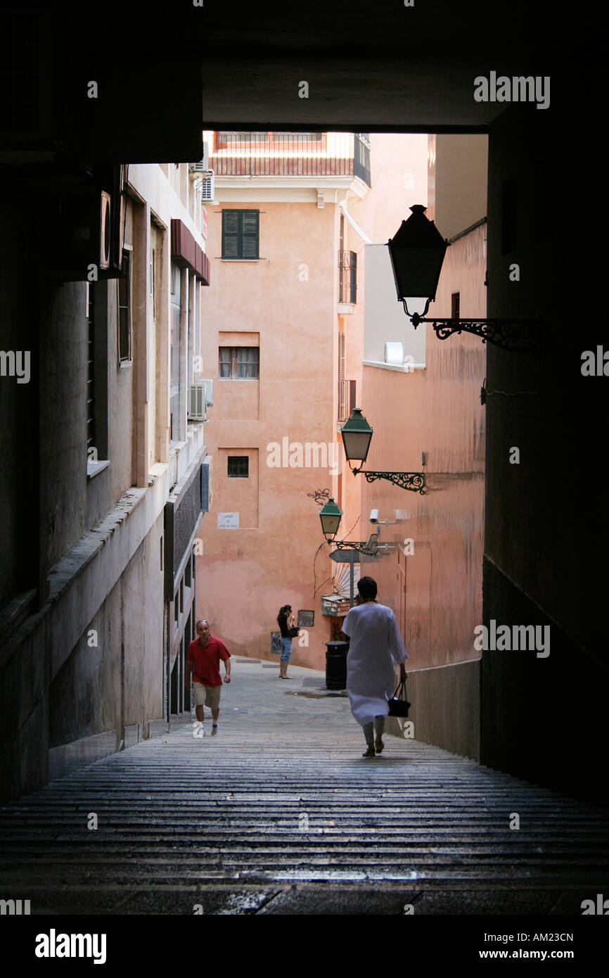 Winding lane, historical old town, Palma, Mallorca, Spain Stock Photo