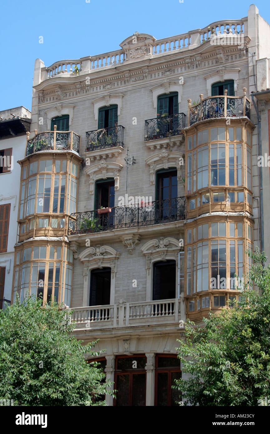Art Nouveau buildings in the historical old town, Palma, Mallorca, Spain Stock Photo