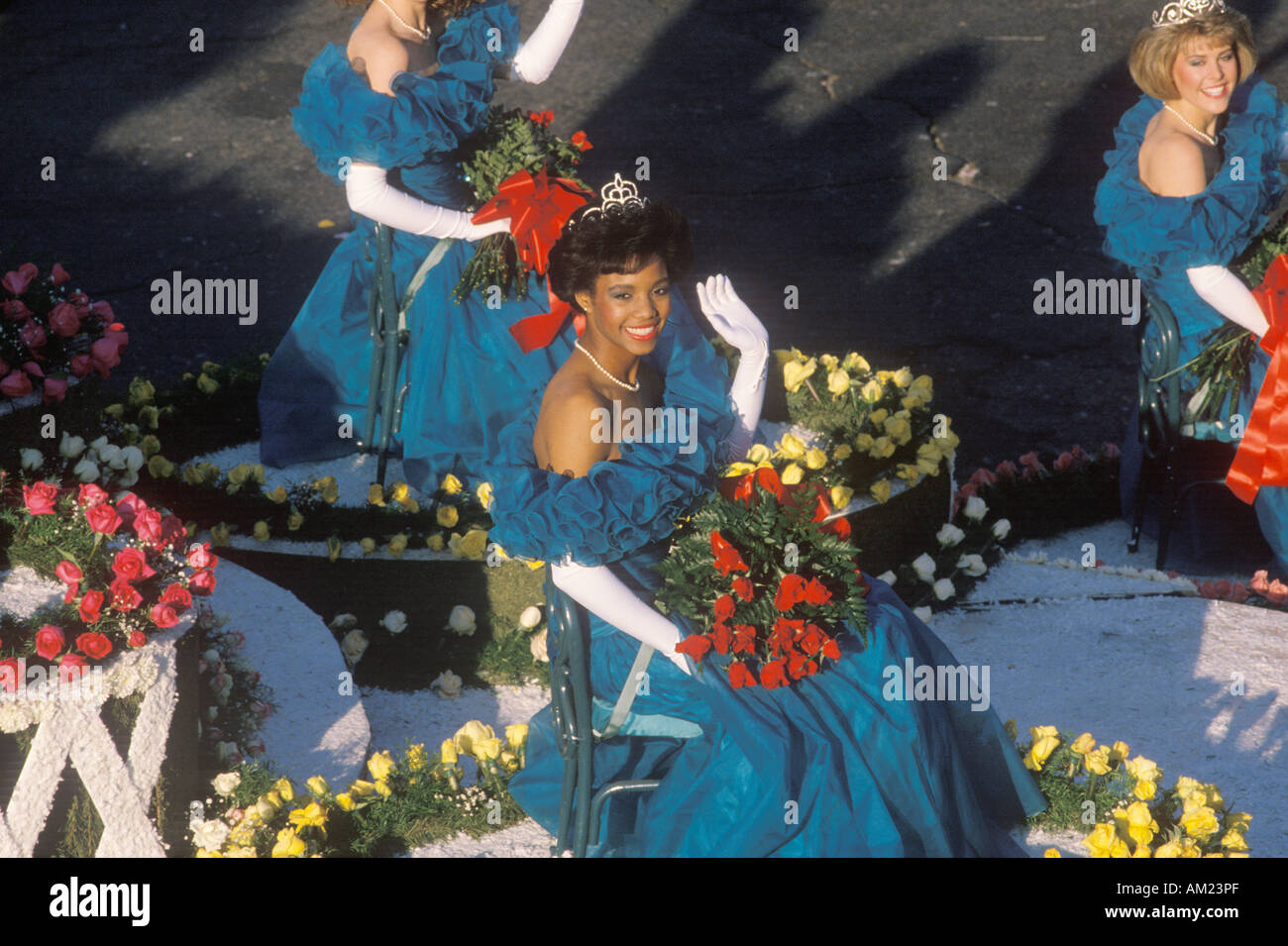 Beauty Queens on Float in Rose Bowl Parade Pasadena California Stock Photo