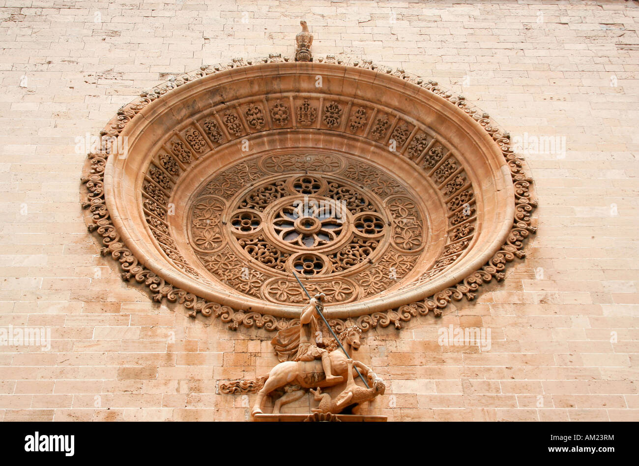 Rose window of San Francesc church, Palma, Mallorca, Spain Stock Photo