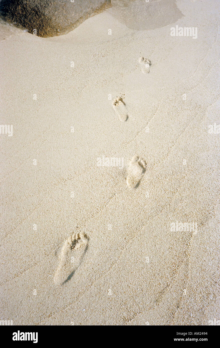 Footprints in coral sand Stock Photo