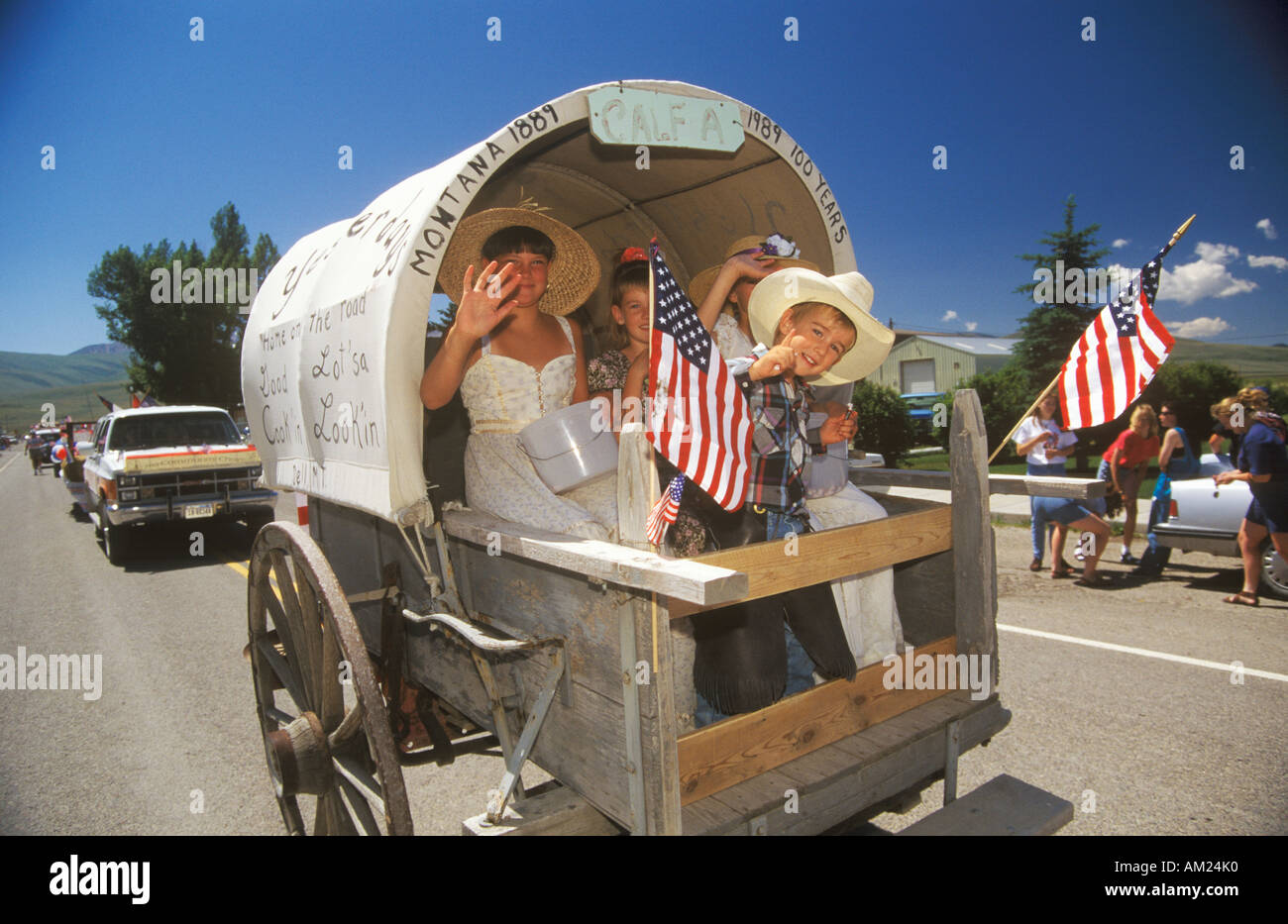 Covered Wagon in July 4th Parade Lima Montana Stock Photo Alamy