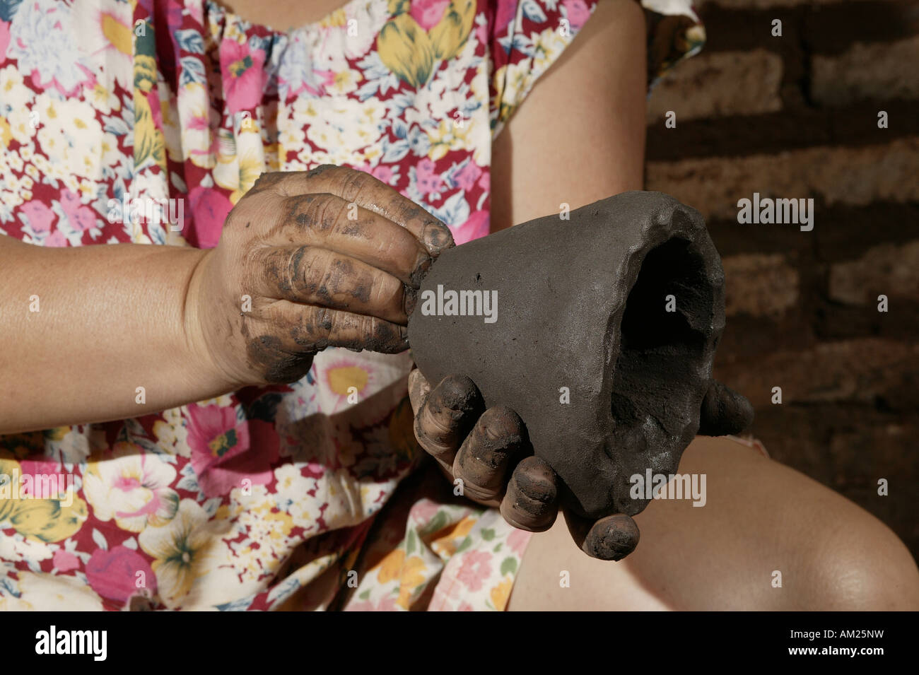 Potter at work, Caacupe, Paraguay, south America Stock Photo