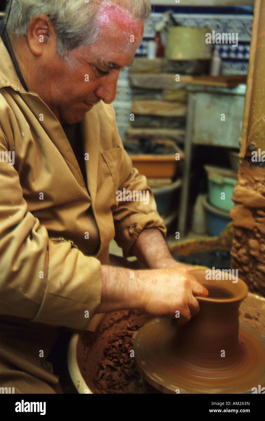 Rafael Ortega National prize of Crafts in his shop workshop MERIDA Badajoz Extremadura Spain Stock Photo