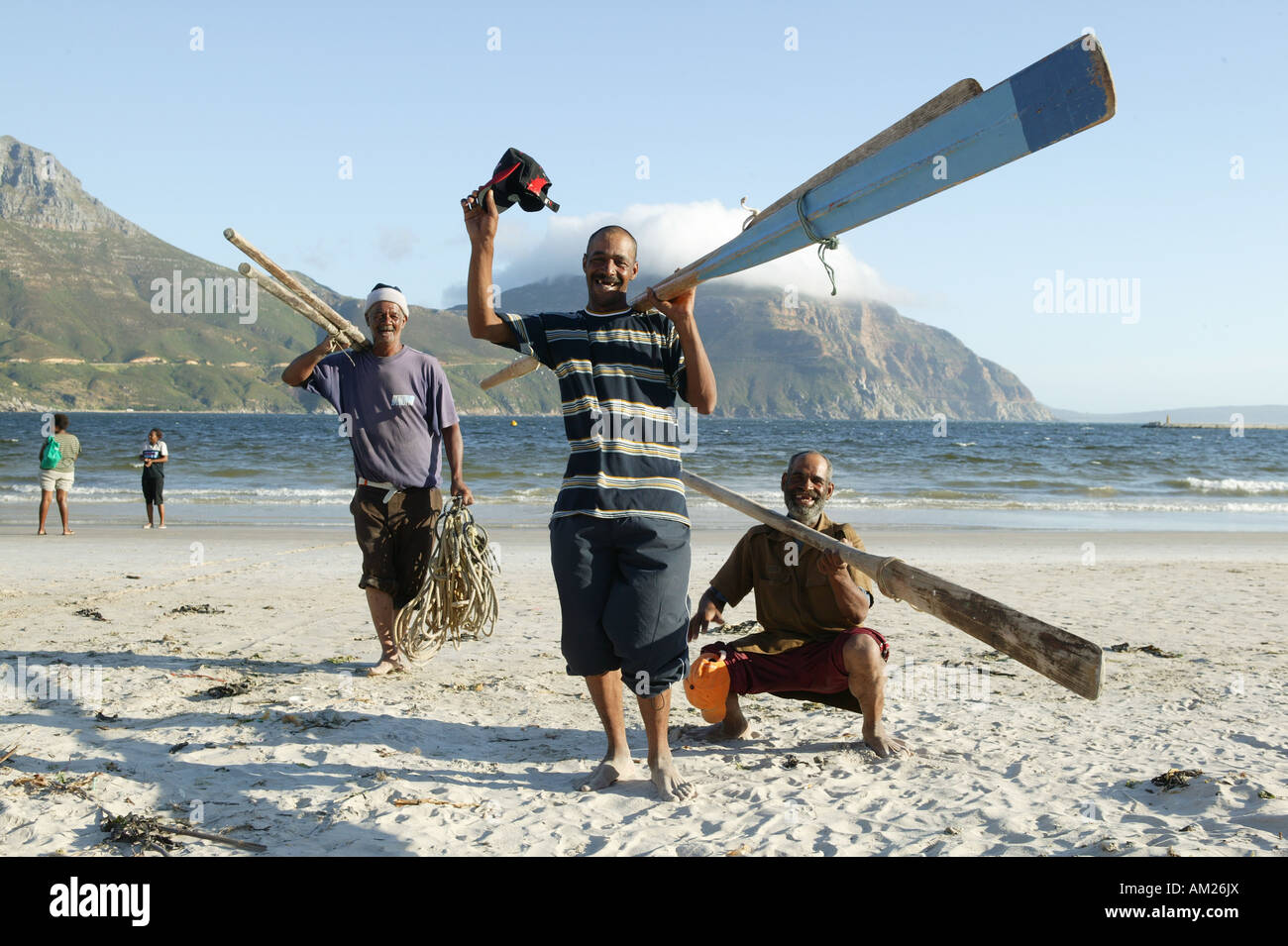Fishers with paddles, Hout Bay near Cape Town , South Africa, Africa Stock Photo