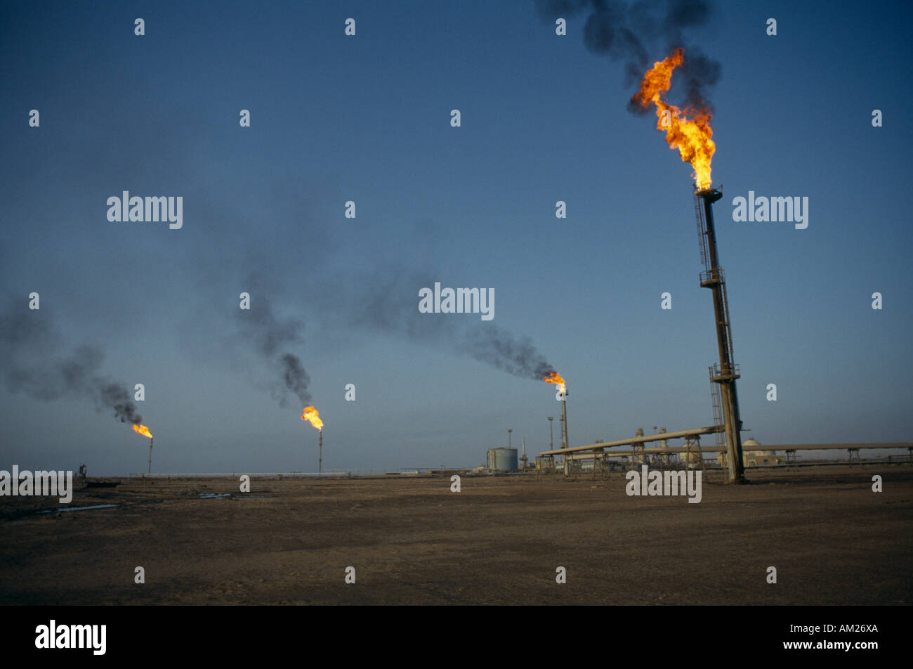 EGYPT North Africa Middle East Sinai Agip Oil Fields with gas flares
