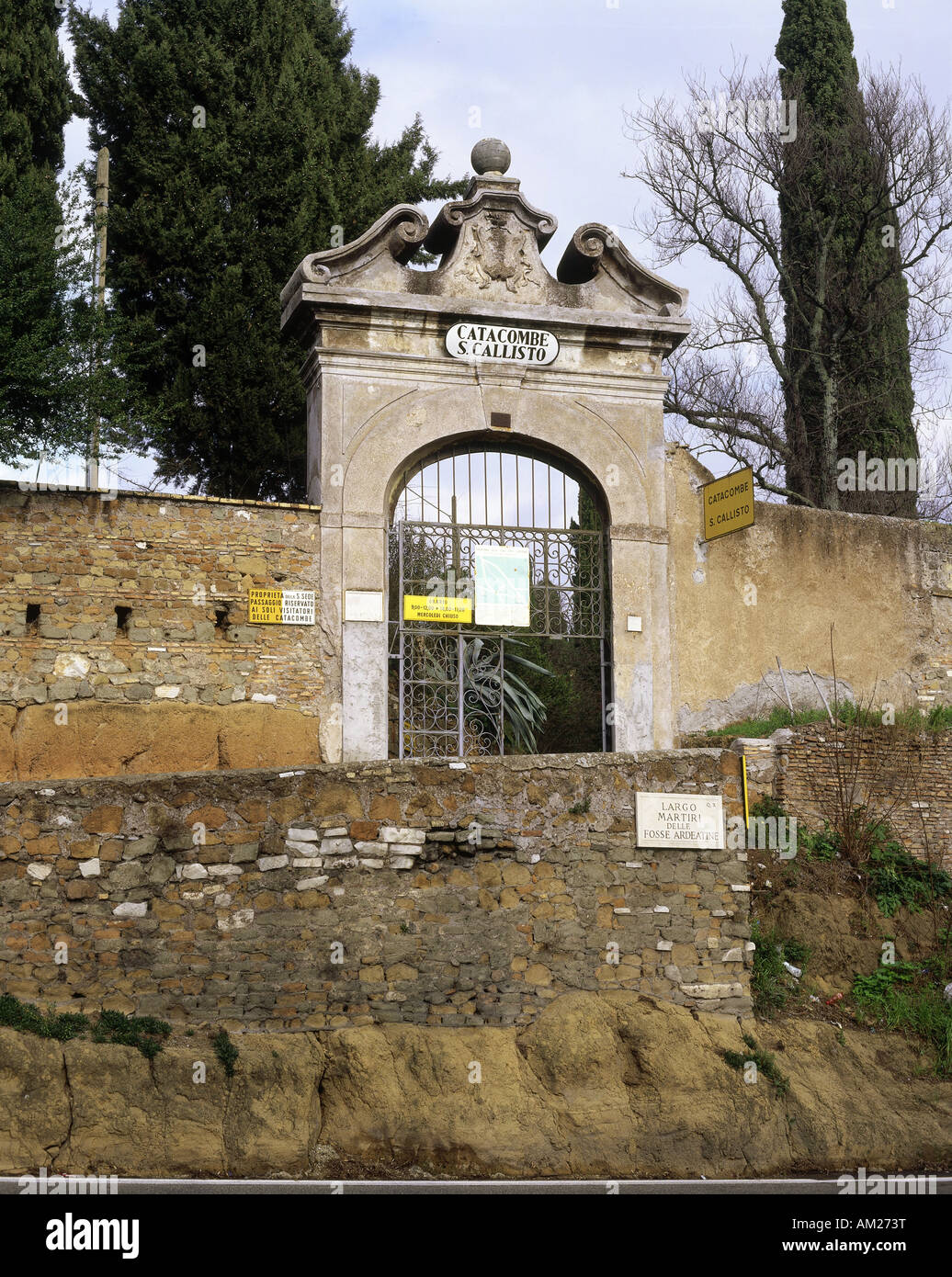 geography / travel, Italy, Rome, Via Appia Antica, built by the romans, founded 4th century BC, entrance to the Catacombe di San Callisto, Additional-Rights-Clearance-Info-Not-Available Stock Photo