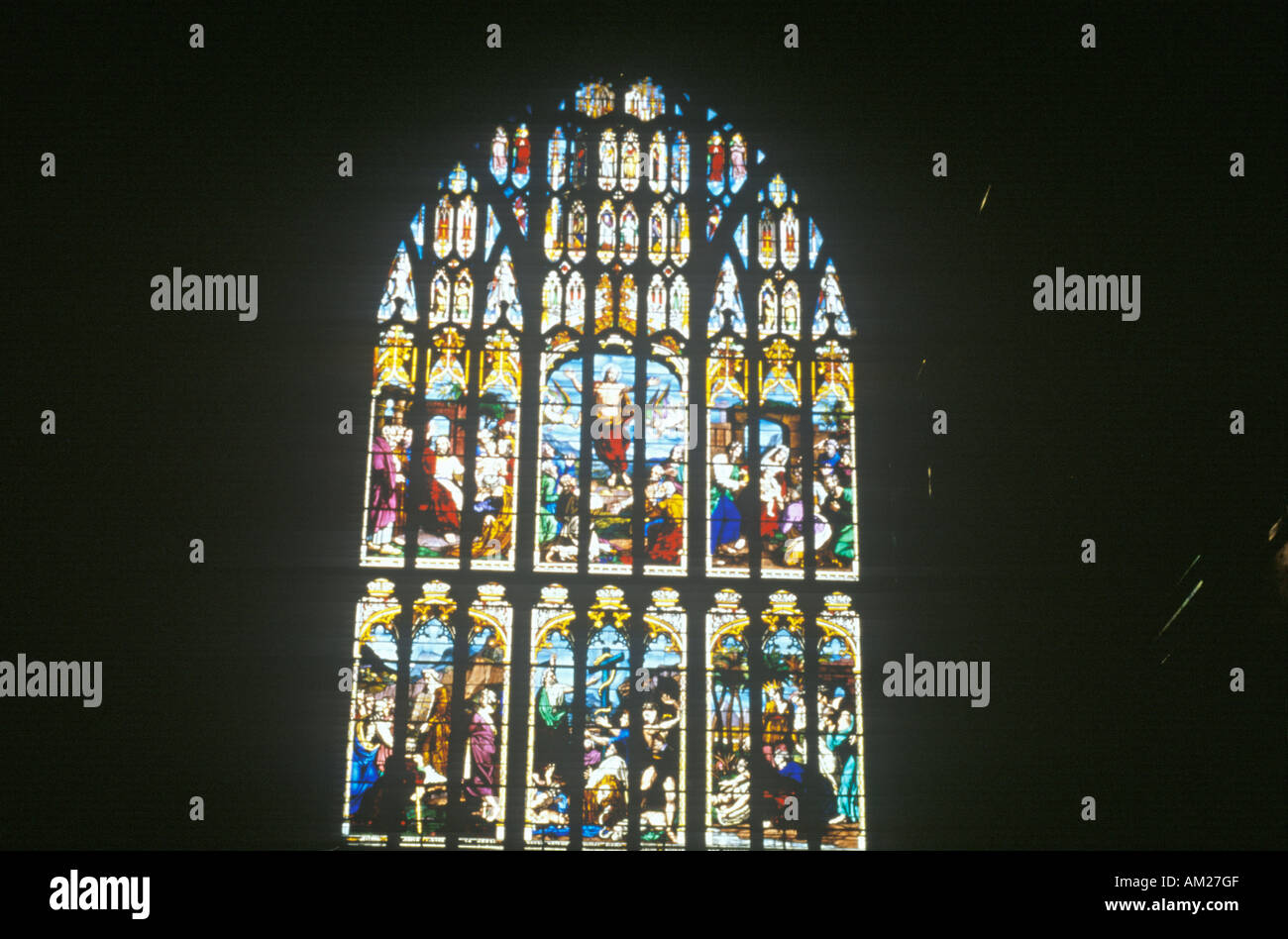 A stain glass window in a church Stock Photo