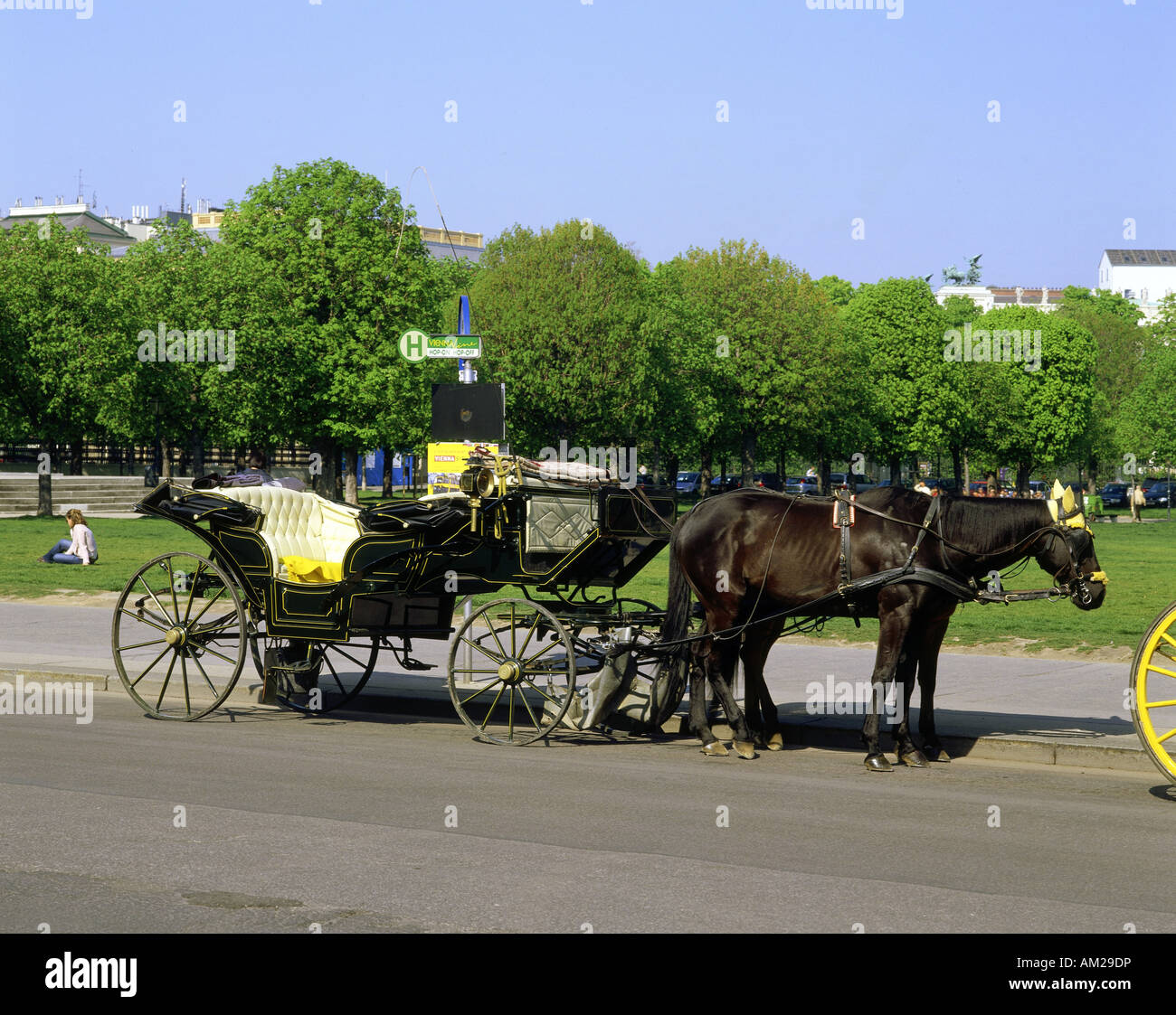 geography / travel, Austria, Vienna, squares, Heldenplatz, carriage at the Heldenplatz, Hofburg Imperial Palace, Additional-Rights-Clearance-Info-Not-Available Stock Photo