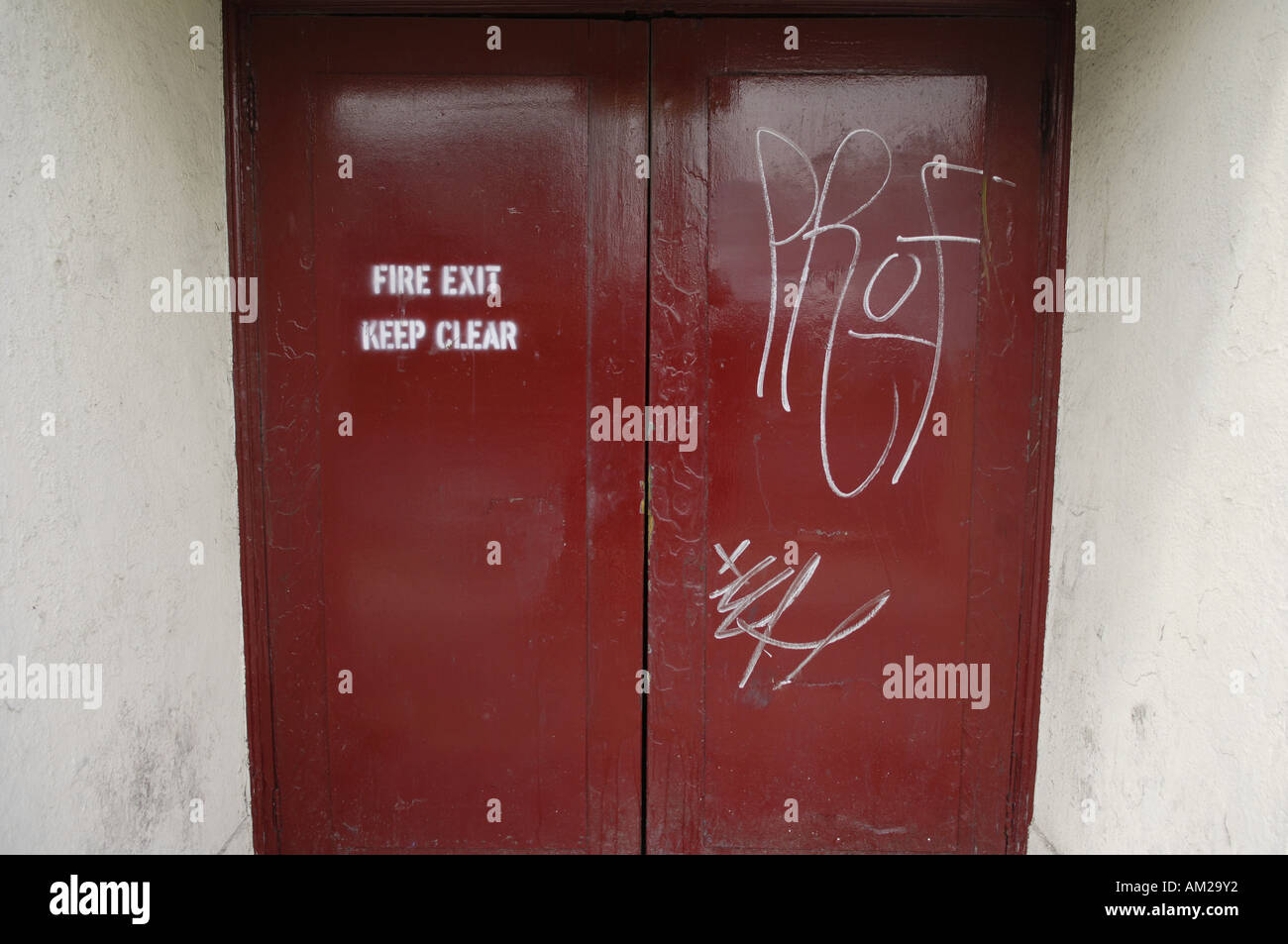 Red Fire Doors Fire Exit Keep Clear Nightclub Back Rear Graffiti