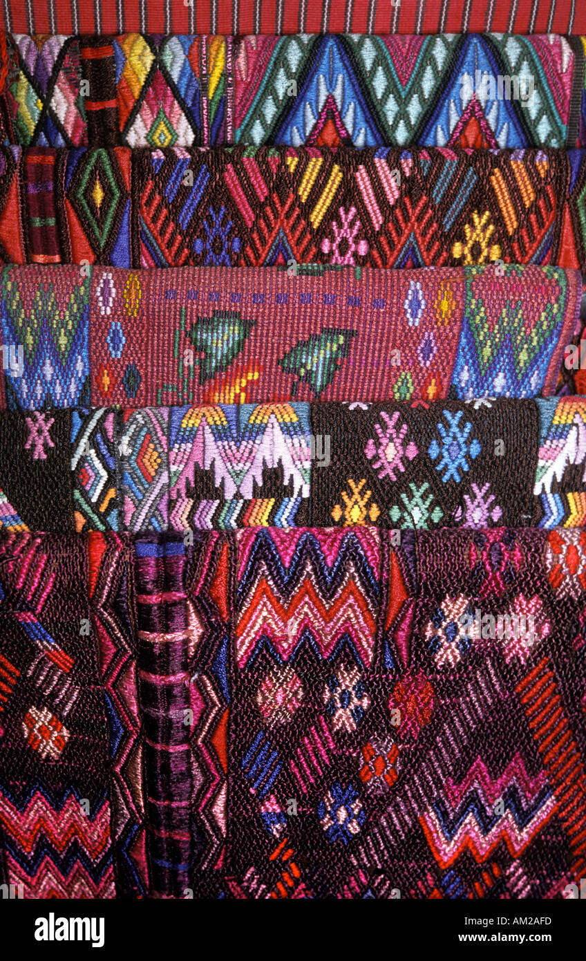 A selection of Maya textiles Brocaded cloths from Chichicastenango Guatemala Stock Photo