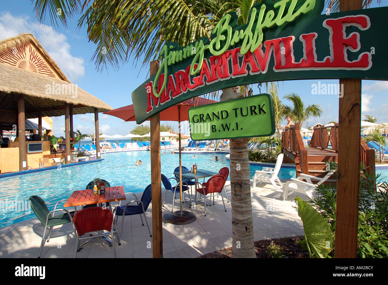 Turks & Caicos, Grand Turk. Jimmy Buffett's Margaritaville at the Grand Turk Cruise Center Stock Photo