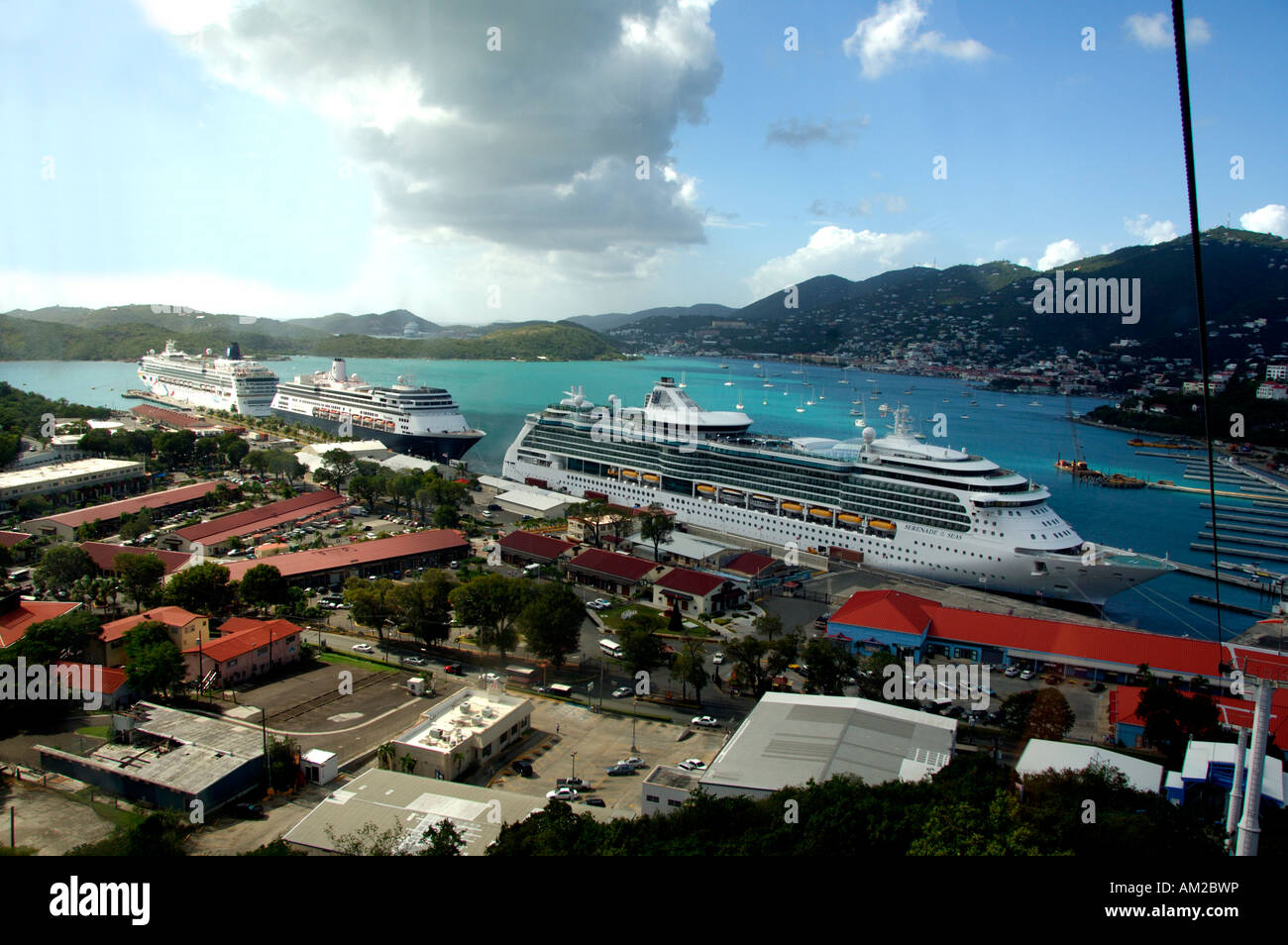 U.S. Virgin Islands, St.Thomas, Charlotte Amalie, Paradise Point. St. Thomas Skyride, view of