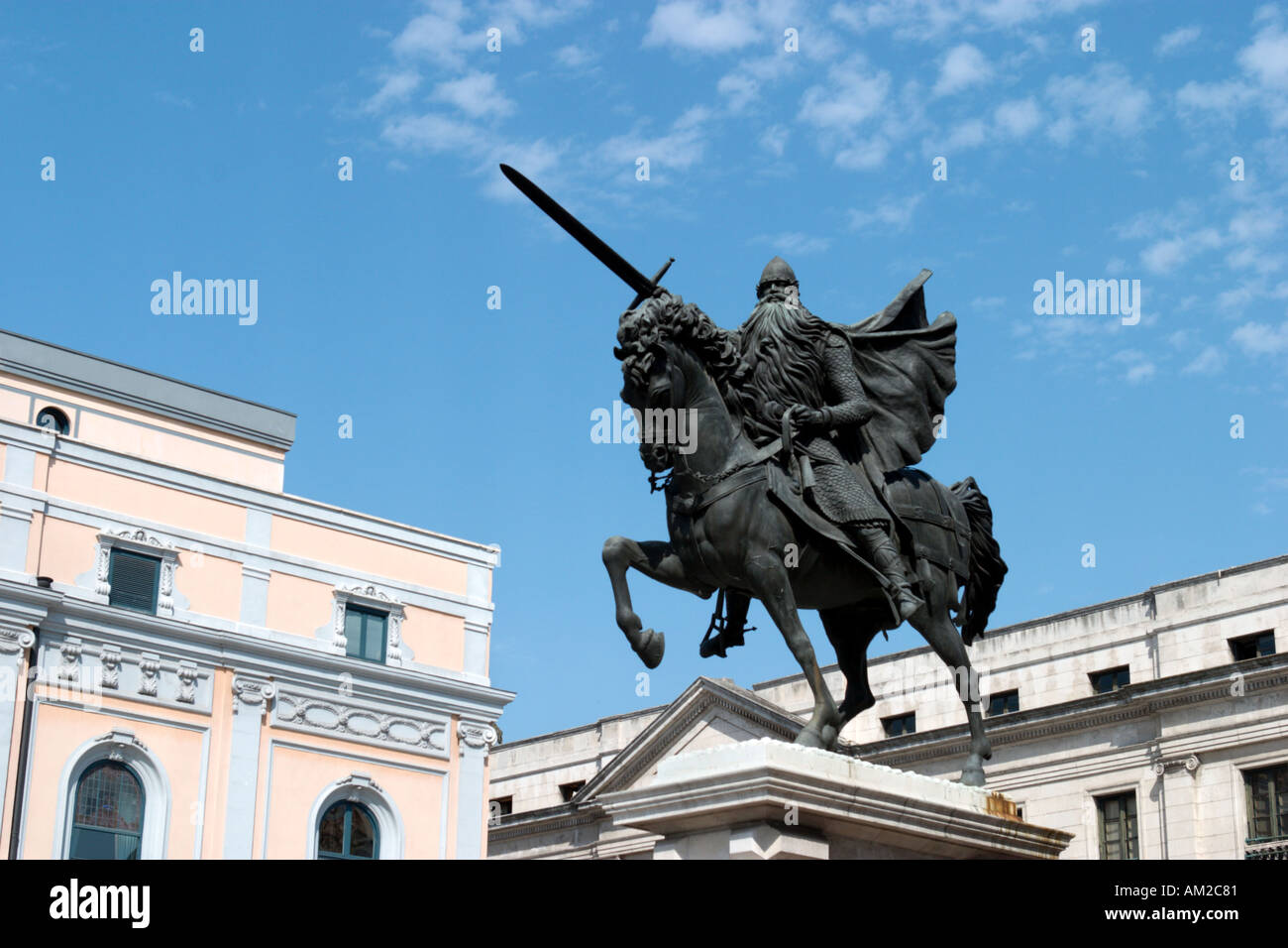 Statue of El Cid Campeador, Plaza del Cid, Burgos, Castilla y Leon, Spain Stock Photo