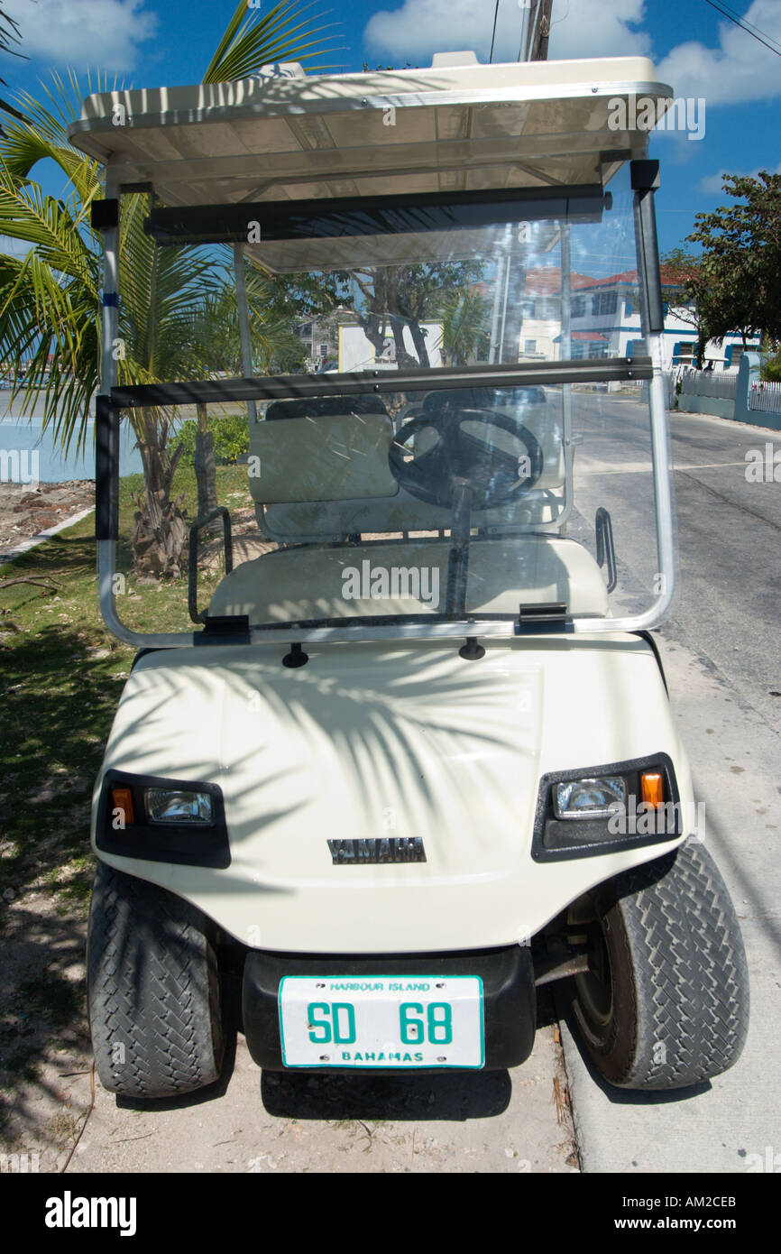 Golf Cart (used as local transport), Dunmore Town, Harbour Island, Out Islands, Bahamas, Caribbean Stock Photo