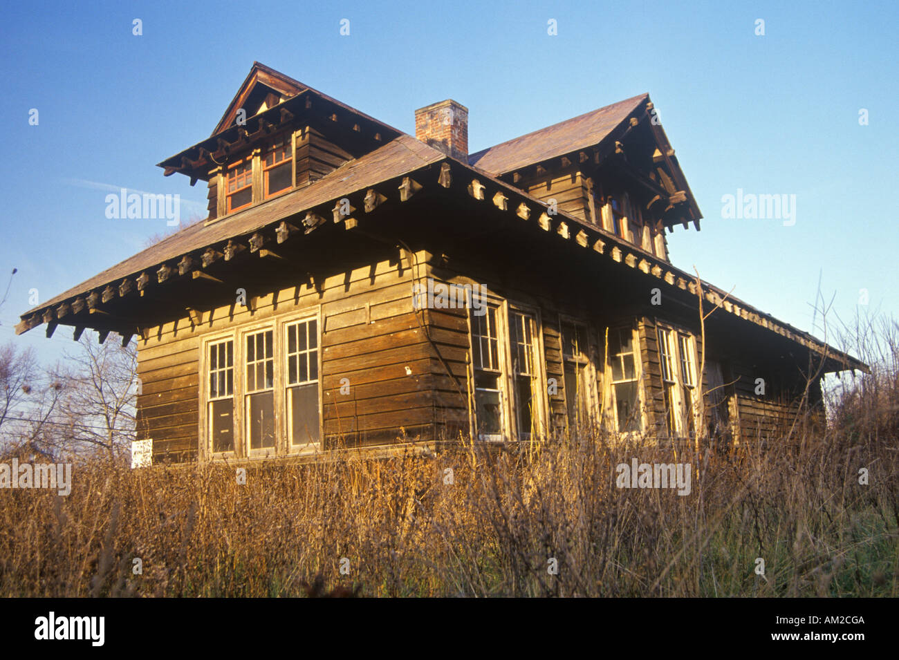 A deserted train station in Catskills New York during the winter Stock