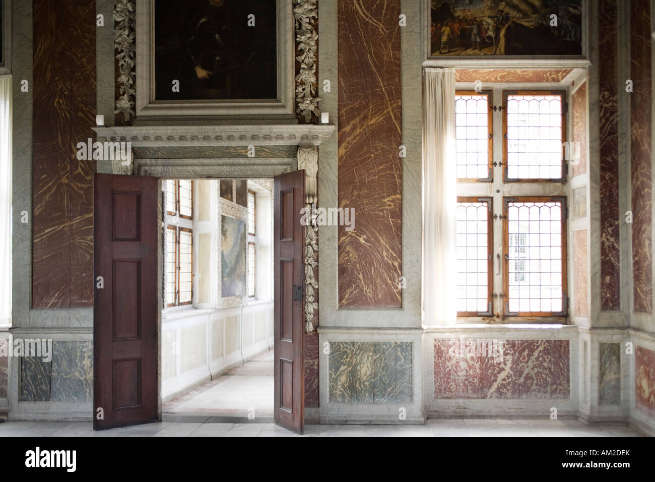 Marble and trompe l'oeil interior decors at Frederiksborg castle Hillerod, Denmark Stock Photo