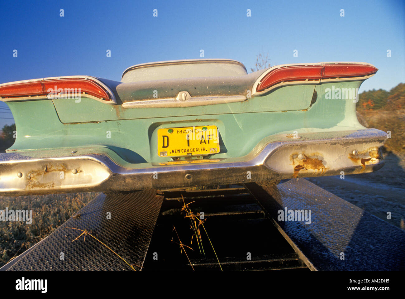 An Edsel with frost on it in Maine during autumn Stock Photo